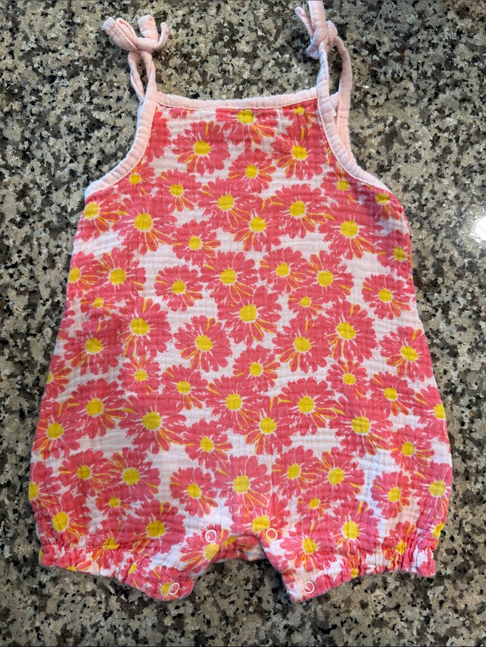 Pink Floral Daisy Tie-Shoulder Baby One-Piece 18M